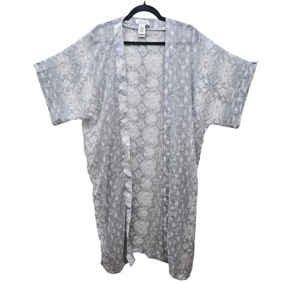 Rachel Zoe Kimono Swim Coverup Womens One Size Grey Snakeskin Animal Print Sheer - Picture 1 of 6